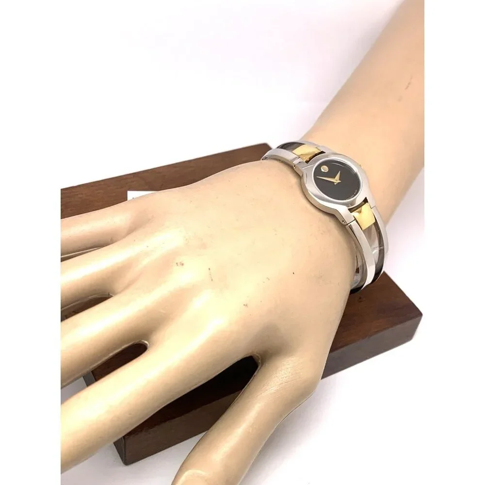 Movado Women's Watch 0606893 Amorosa Black Dial Swiss Quartz 24mm 2-Tone Bangle